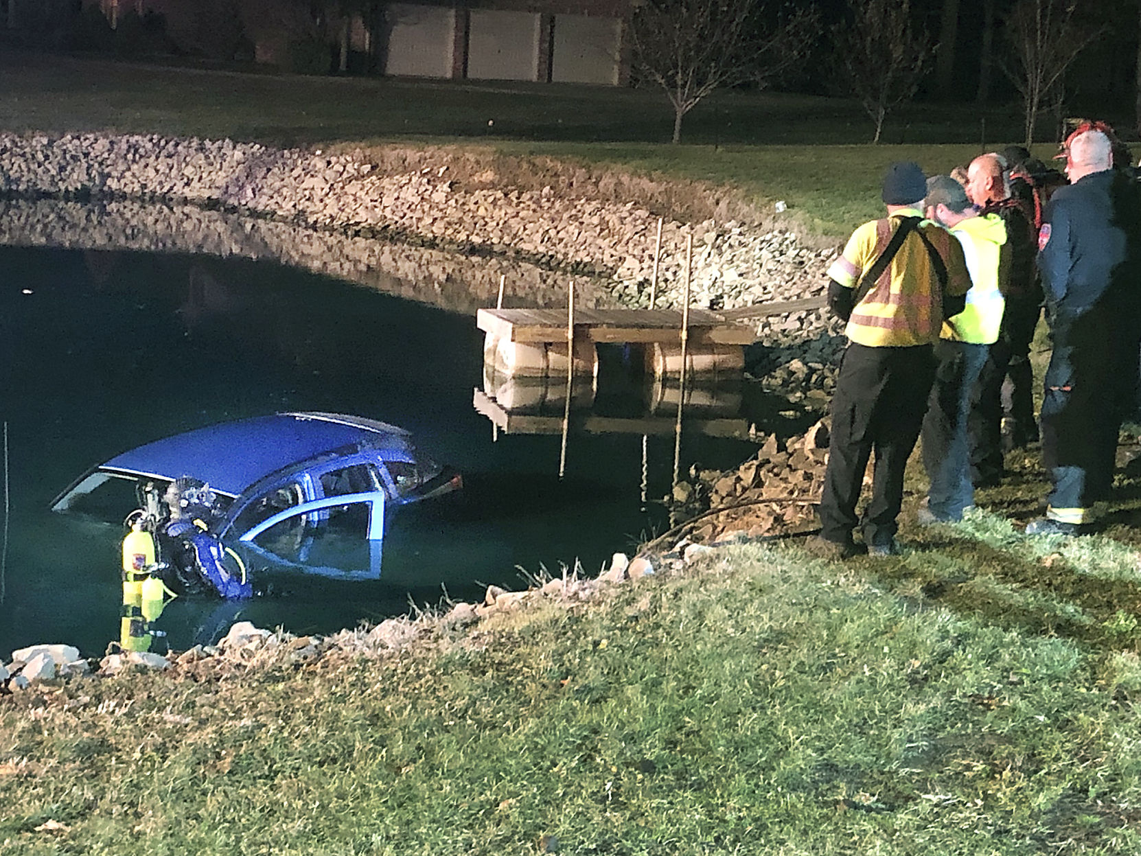 Car in pond